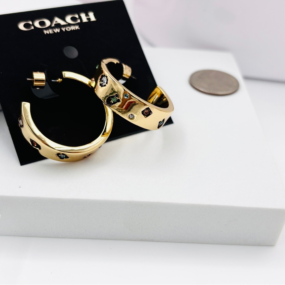 Coach Signature Gem Hoop Earrings - Picture 2 of 5